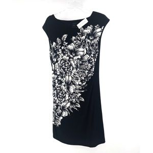 Ann Taylor NWT black dress with white floral motif Sz M Retails $89